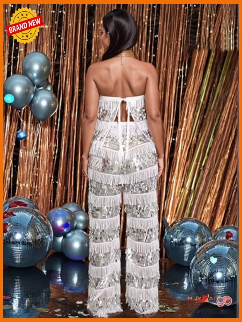 Sequin Rhinestone Jumpsuit for Party Night Out Sleeveless Zipper - Picture 4 of 7